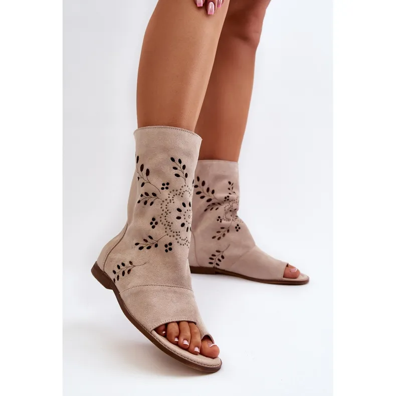 Zazoo 3437 Sandales en daim pour femme avec tige zippée, beige