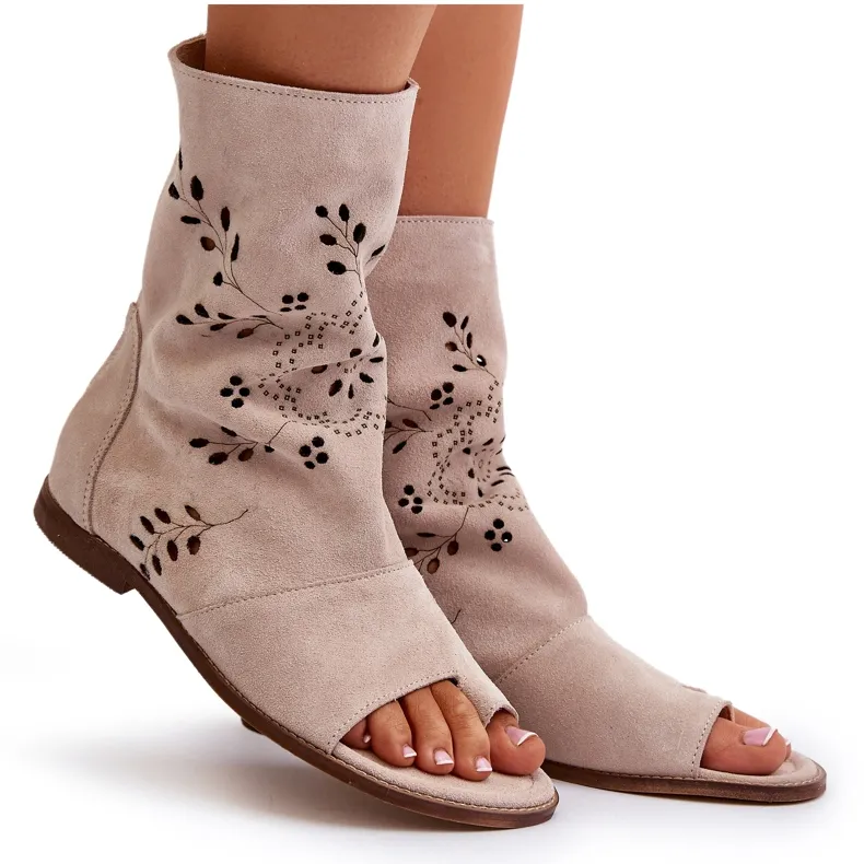 Zazoo 3437 Sandales en daim pour femme avec tige zippée, beige